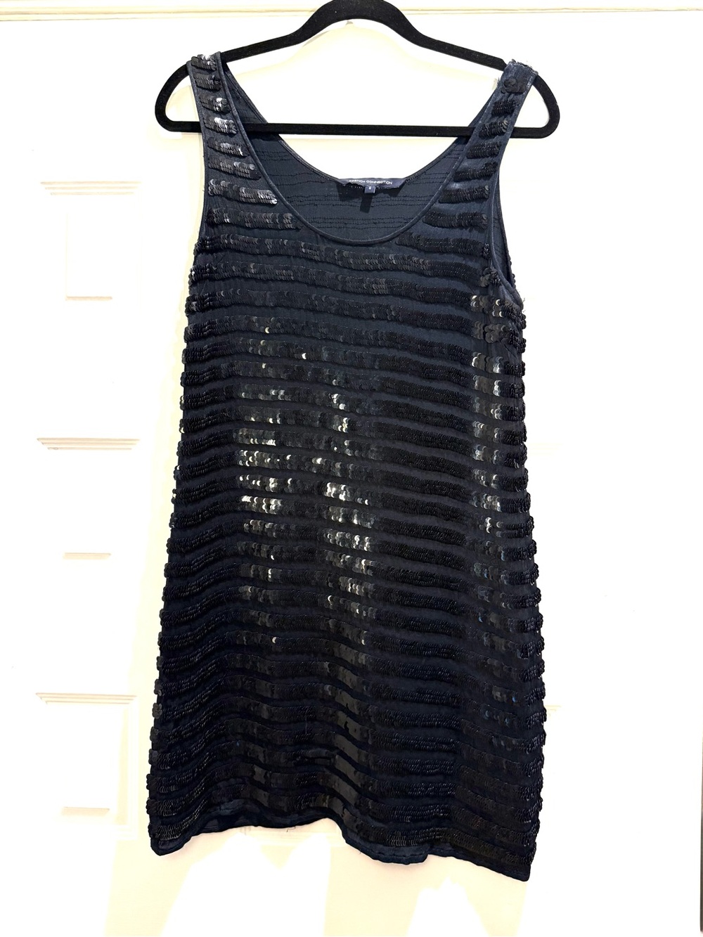 French Connection Vintage Black Sequin Stripe Sleeveless Mini Dress - Size 6